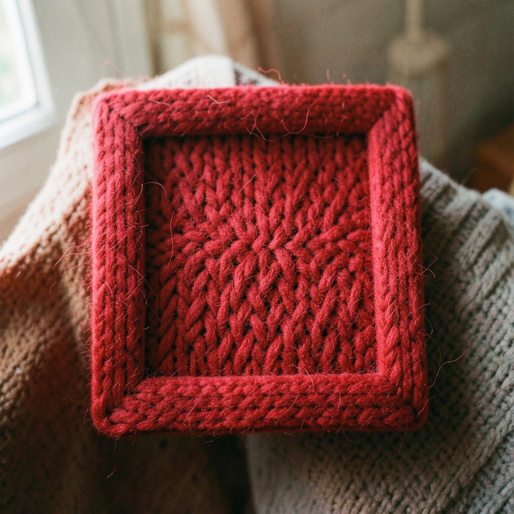 A close-up of a needlepoint sampler framed in light wood, showing a textured cashmere stitch in soft olive and ivory tones against linen fabric