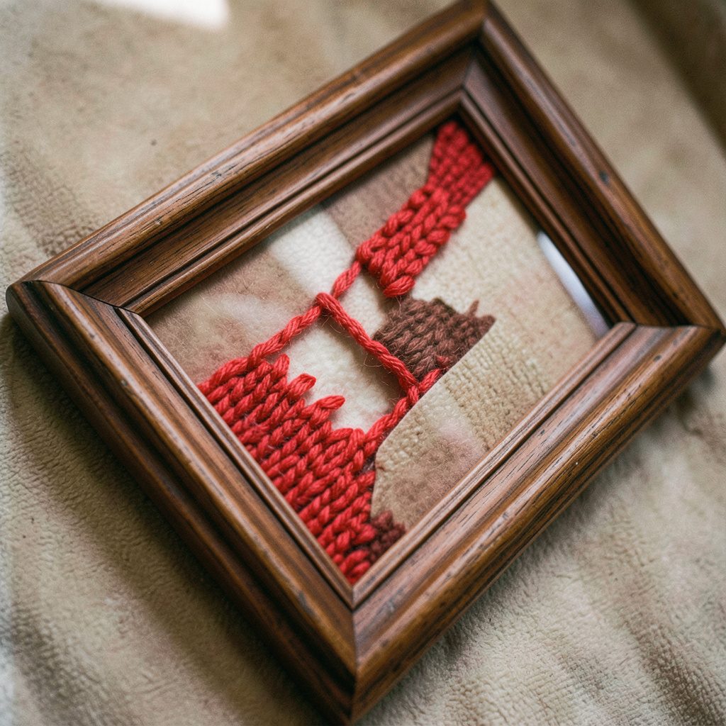 A framed diagonal cashmere stitch in warm terracotta and sand tones, demonstrating the layered diagonal effect.
