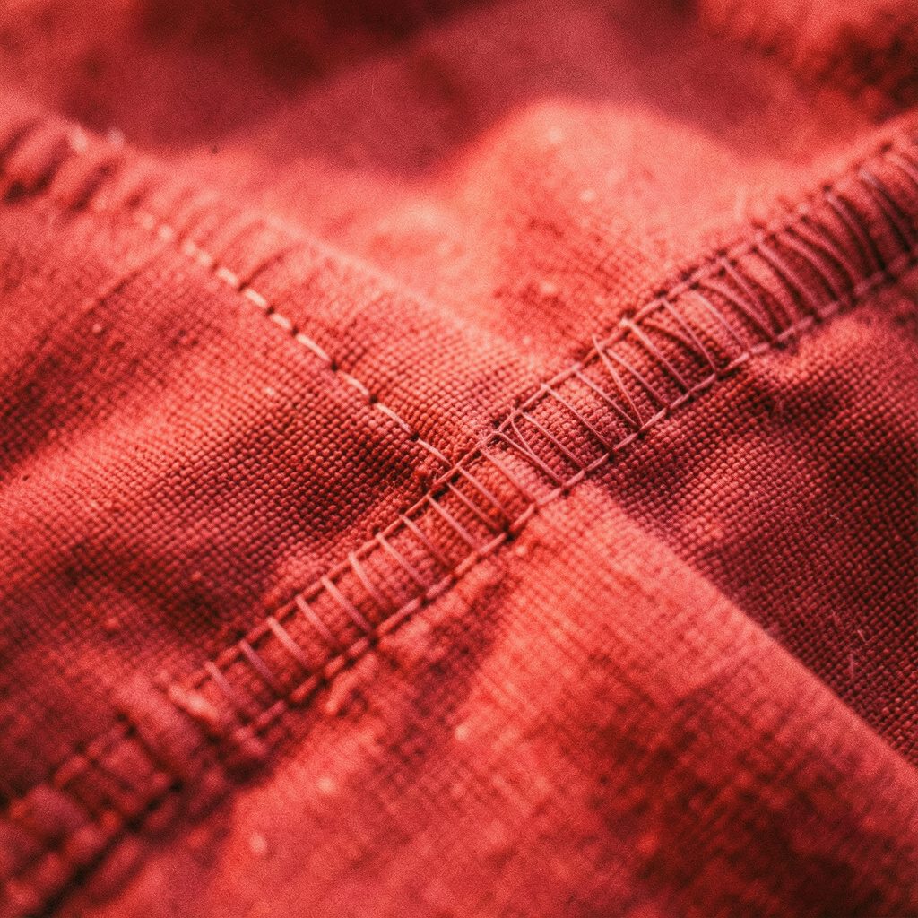 An encroaching oblique stitch sample in olive and charcoal, showing the overlapping diagonal slant.