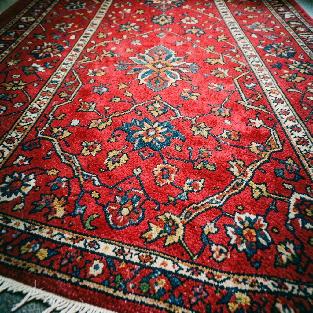 A close-up of a Turkish-inspired needlepoint carpet pattern chart with ornate floral medallions in terracotta, teal, and ivory on graph paper.
